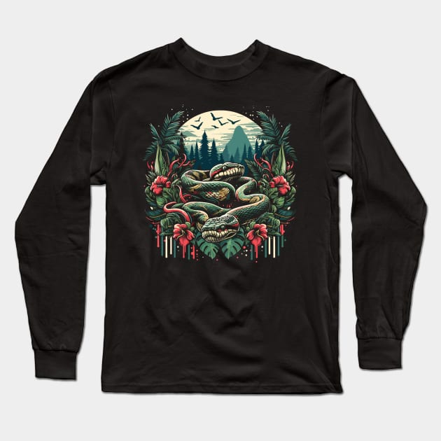 big snake on forest illustration Long Sleeve T-Shirt by alan gaming store